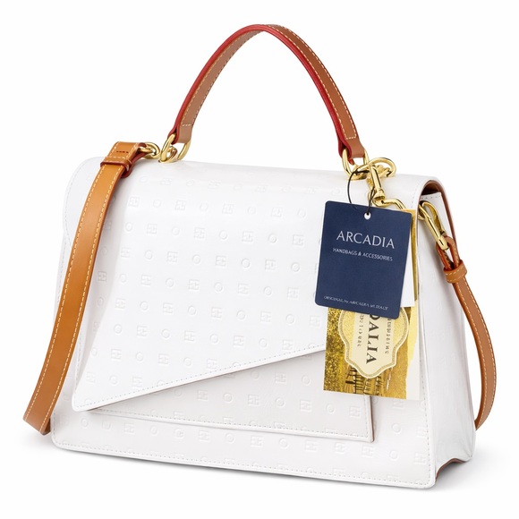 Arcadia Handbags - Arcadia Italian patent leather satchel bag white NWT retail $498